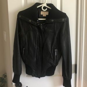 Michael Kors black leather bomber jacket sz S
